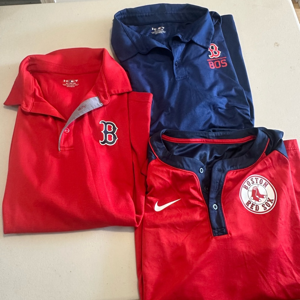 Bundle of Nike/Under Armour Boston Red Sox Polo Shirt Trio - Red and Blue
